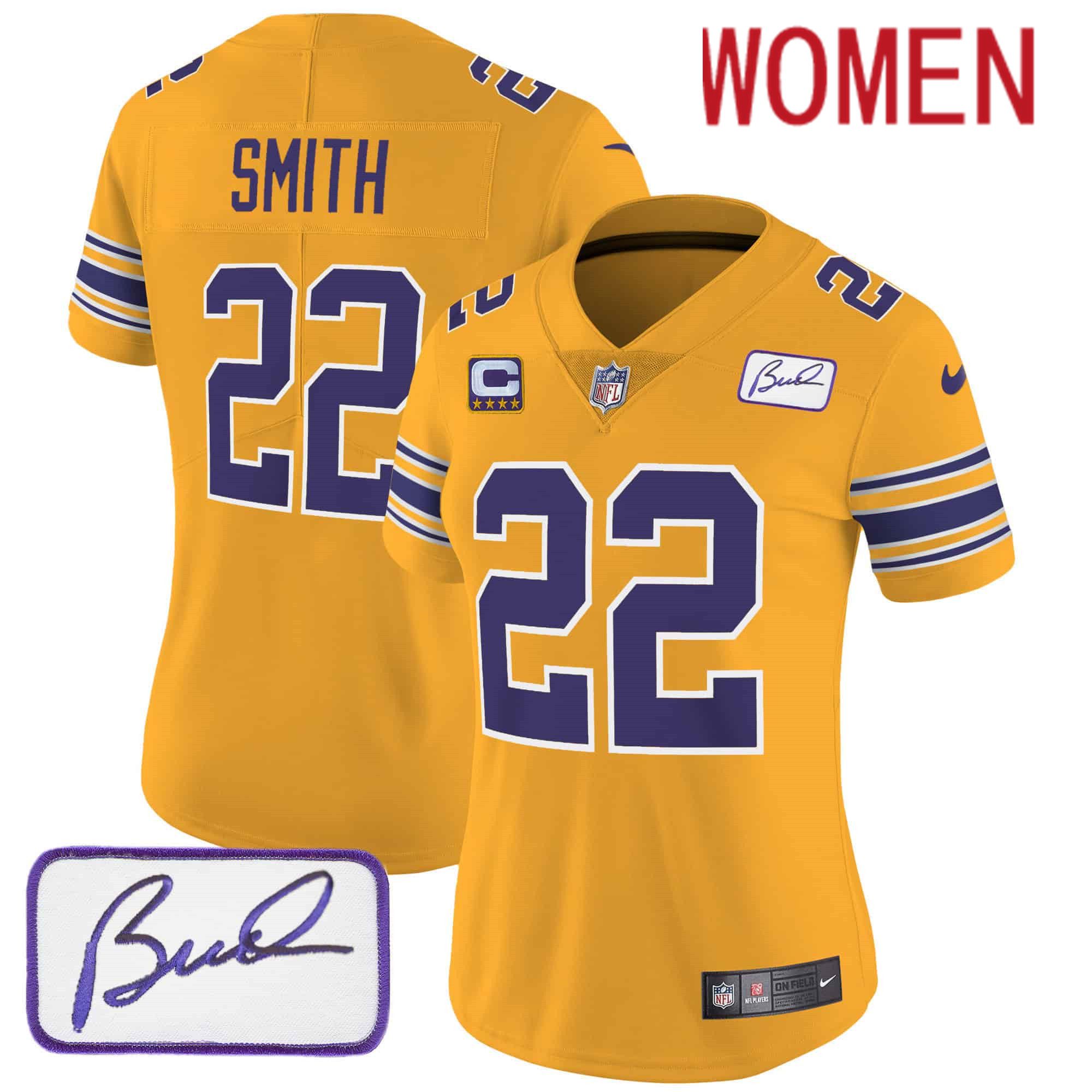 Women Minnesota Vikings 22 Smith Yellow 2024 Nike Bud Grant Patch Classic Limited NFL Jersey